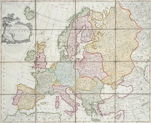 Wallisova nová mapa Evropy rozdělené do svých království království undc, 1789 (ručně kolorovaná rytina)